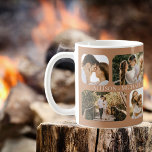 Caneca De Café Nomes de Casais de Fotografia de Borda Arredondada<br><div class="desc">Excelente para Dia de os namorados, casamentos, noivados ou comemorações cotidianas do amor com sua significativa outra, este design apresenta quatro fotos de ponta arredondada por lado (dois pequenos quadrados e dois retângulos) e os nomes dos casais no centro das quatro fotos repetidas em ambos os lados. Fundo Terracotta com...</div>