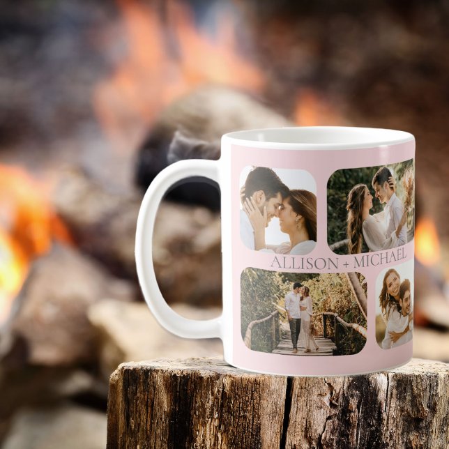 Caneca De Café Nomes de Casais de Fotografia de Borda Arredondada (Criador carregado)