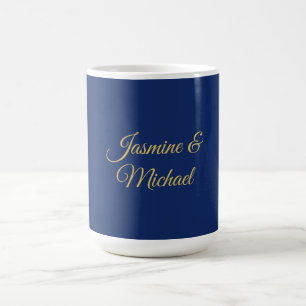 Caneca De Café Nomes de Casal Caligrafia Chic Adorável Azul e Dou