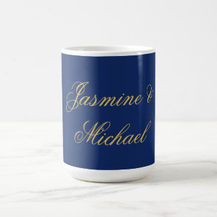 Caneca De Café Nomes de Casal de Caligrafia Chic Adorável Azul e 