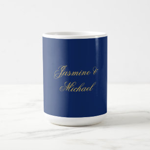 Caneca De Café Nomes de Casal de Caligrafia Chic Lovely Azul e Do