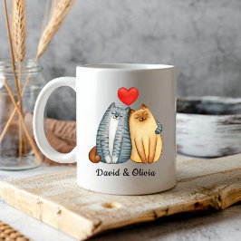 Caneca De Café Nomes de Casal de Gatos Personalizados