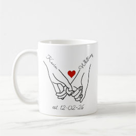 Caneca De Café Nomes de casal de mãos dadas personalizados e data