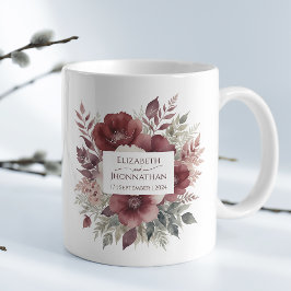 Caneca De Café Nomes de Casamentos Florais de Aquarela Moderna Bu