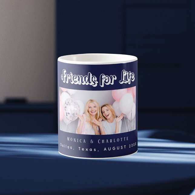 Caneca De Café Nomes de fotografias de melhores amigos marinho az (Criador carregado)