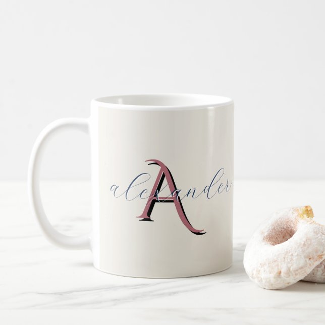 Caneca De Café Nomes de Monograma Personalizado Presente para Cas (Com Donut)