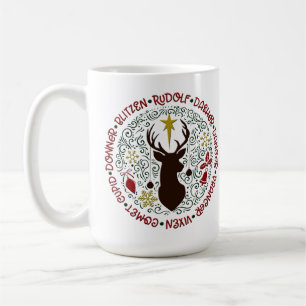 Caneca De Café Nomes de Reindeers do Rudolf de Natal