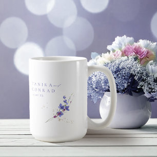 Caneca De Café Nomes de Watercolor de Casamento de Flores Selvage