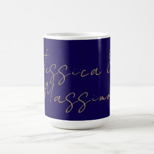 Caneca De Café Nomes minimalistas profissionais azul e dourado