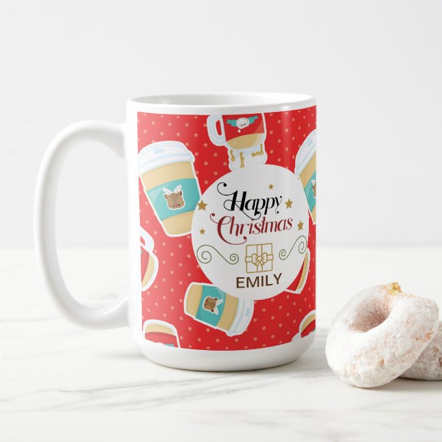 Caneca De Café Nomes personalizados de presentes de Natal (Com Donut)