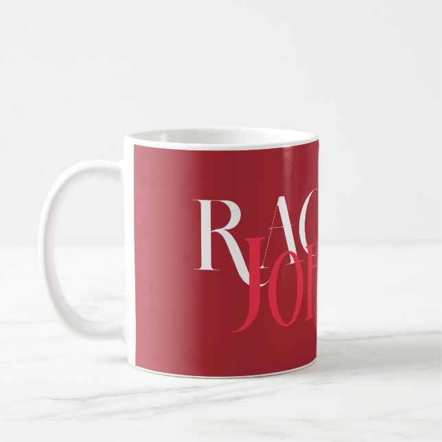 Caneca De Café Nomes Personalizados Monocromo Vermelho (Esquerda)