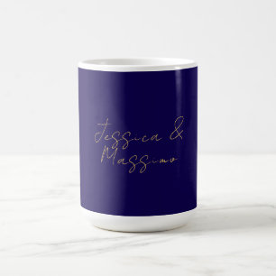 Caneca De Café Nomes Profissionais Azul e Dourado Tendência Minim