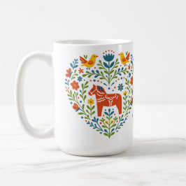 Caneca De Café Nordic Folk Art Dala Horse Heart Pattern Mug
