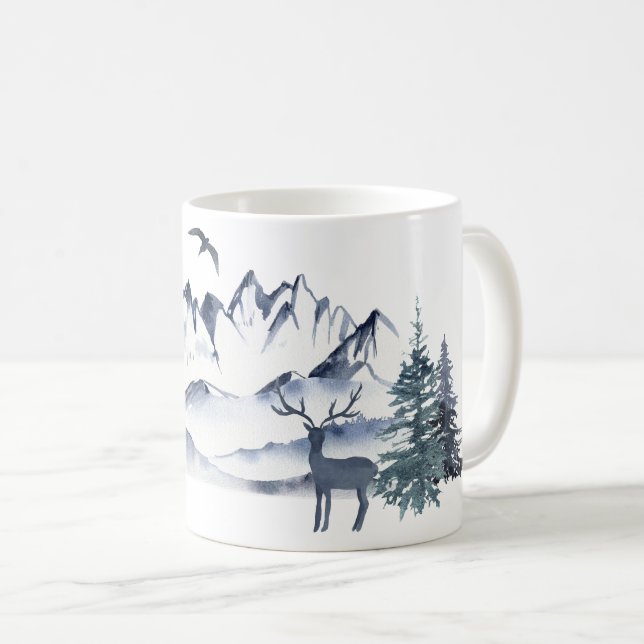 Caneca De Café Noroeste do Pacífico Montanhas Rochosas e Veados (Frente Esquerda)