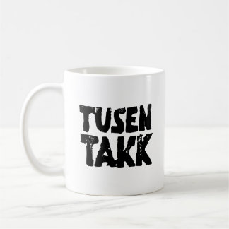 Caneca De Café Norueguês "Obrigado", Preto e Branco Lino Cortado