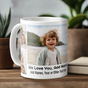 Caneca De Café Nós Amamos Adicionar Nome - Colagem de Fotos com 7