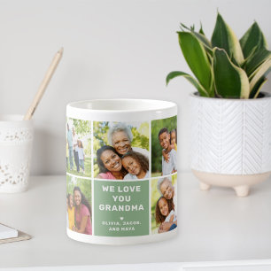 Caneca De Café Nós Amamos Avó Moderno Colagem de Fotos Verde