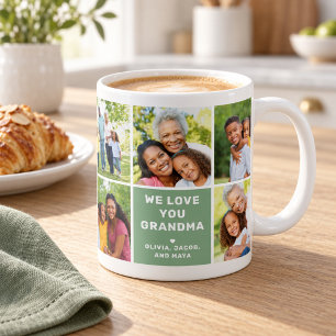 Caneca De Café Nós Amamos Avó Moderno Colagem de Fotos Verde