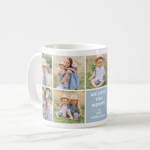 Caneca De Café Nós Amamos Mamãe Moderno Colagem de Fotos Azul