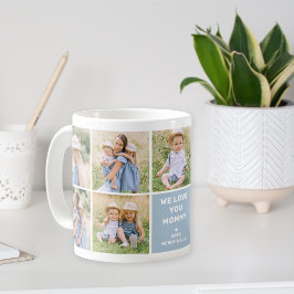 Caneca De Café Nós Amamos Mamãe Moderno Colagem de Fotos Azul