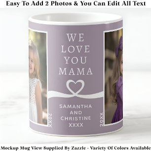 Caneca De Café Nós Amamos Você Mama 2 Foto Personalizada Roxo Mod