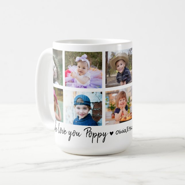 Caneca De Café Nós Amamos Você Nomes dos Netos da Poppy Colagem d (Frente Esquerda)