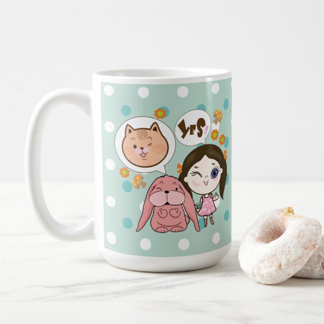 Caneca De Café nós e seus amigos... gato e coelho (Com Donut)