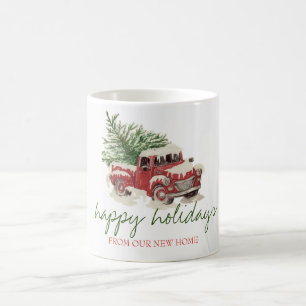 Caneca De Café Nós nos mudamos,Caminhão Vermelho,Árvore de Pinhei