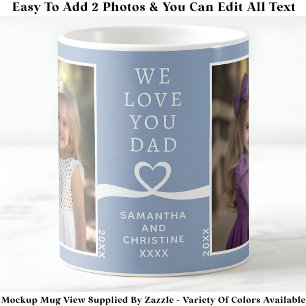 Caneca De Café Nós Te Amo Pai 2 Foto Personalizada Azul Moderno P