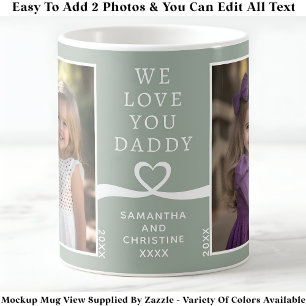 Caneca De Café Nós Te Amo Pai 2 Foto Personalizada Verde Moderno