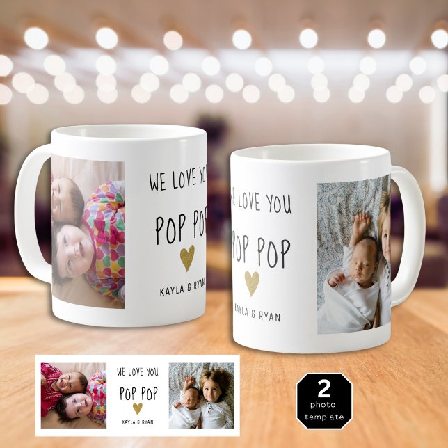 Caneca De Café Nós Te Amo Pop Pop 2 Colagem Fotográfica Vovô (We Love You Pop Pop 2 Photo Collage Grandpa Coffee Mug
)