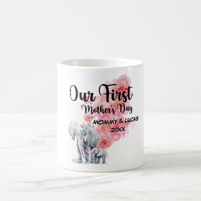 Caneca De Café Nossa Primeira Dia de as mães Mãe E Elefantes Bebê (Centro)
