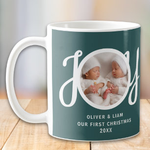 Caneca De Café Nossa Primeira Foto de Natal Gêmeos Lembrança Verd