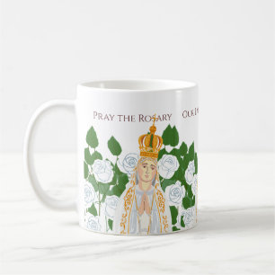 Caneca De Café Nossa Senhora da Fátima e rosas brancas