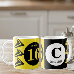 Caneca De Café Nossa você tem 16 monograma nome amarelo e preto