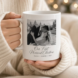 Caneca De Café Nosso Primeiro Natal Casados Foto do Casamento