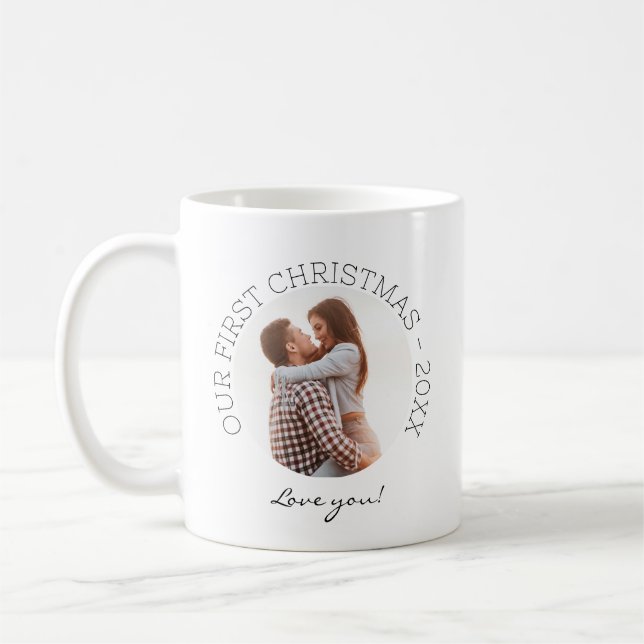 Caneca De Café Nosso Primeiro Natal Foto Minimal Simples Amor (Esquerda)