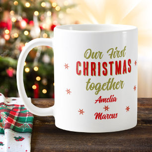 Caneca De Café Nosso Primeiro Natal Juntos Com Flocos De Neve