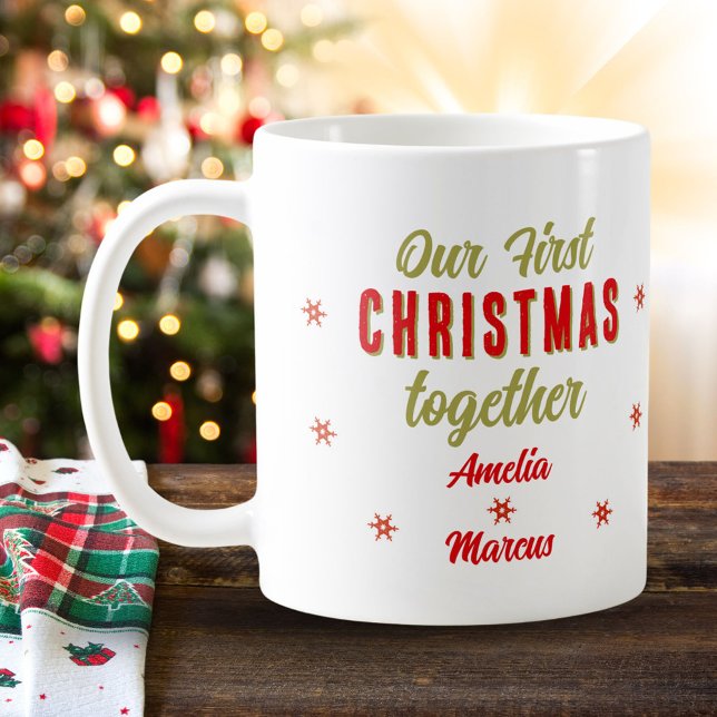 Caneca De Café Nosso Primeiro Natal Juntos Com Flocos De Neve (Criador carregado)