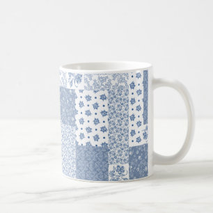 Caneca De Café Nostalgic Indigo Faux Patchwork Café Mug