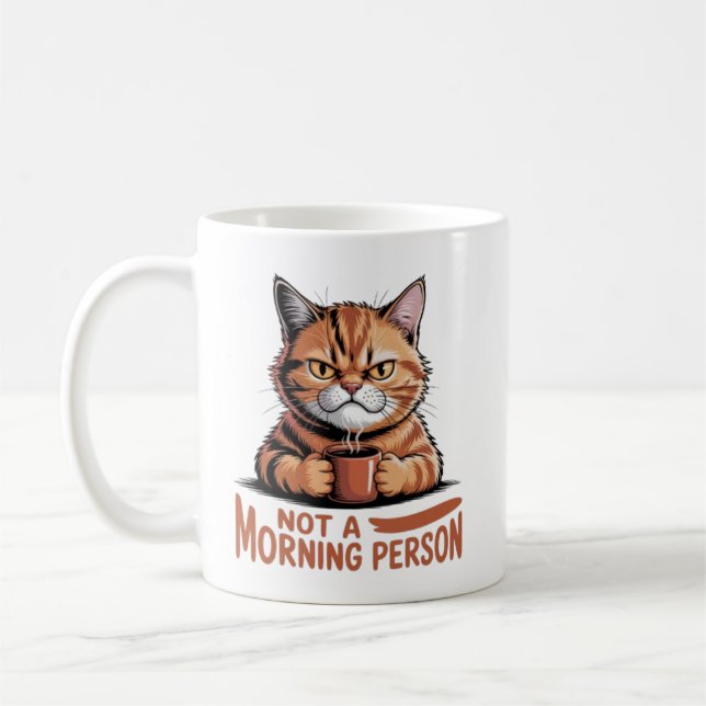 Caneca De Café Not A Morning Person Grumpy Orange Cat Funny Coffe (Esquerda)