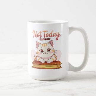 Caneca De Café Not Today Human Cute Cat on Book Funny Design