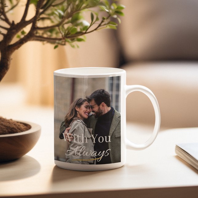 Caneca De Café Nota De cheio Com Amor Coffee Mug (Bold photo mug with full background image, romantic script phrase, and faux gold underline.)