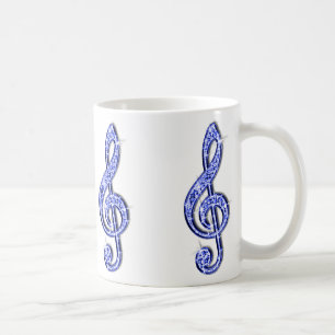 Caneca De Café Nota Musical Azul Brilhante