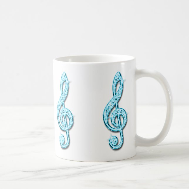 Caneca De Café Nota Musical Azul Claro Brilhante (Direita)