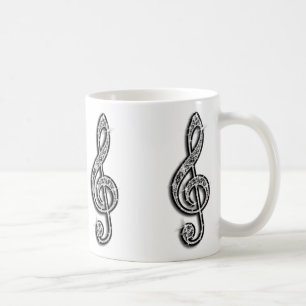 Caneca De Café Nota Musical Brilhante Preta
