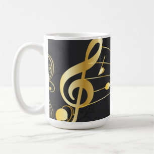 Caneca De Café Nota Musical cinza de design de ouro de luxo