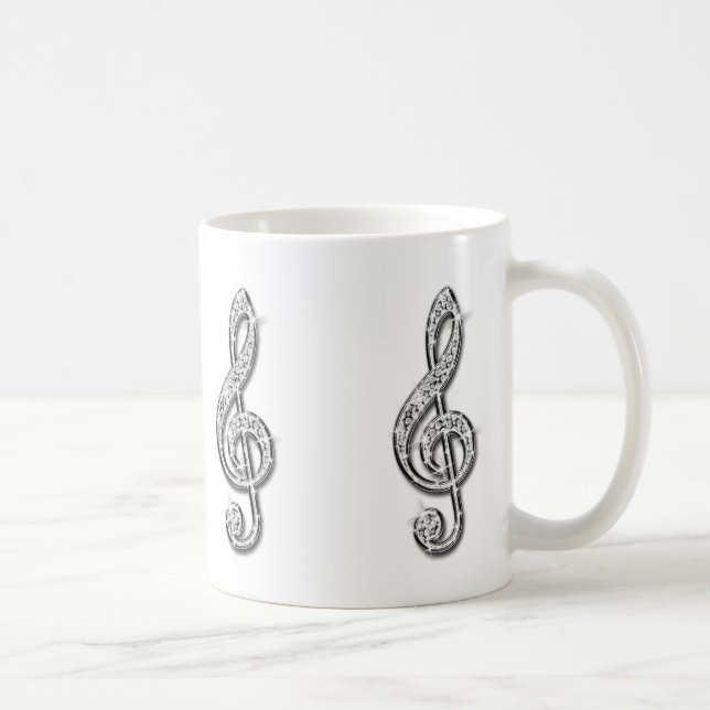 Caneca De Café Nota Musical Preta e Prateada Brilhante (Direita)