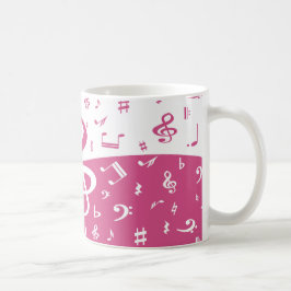 Caneca De Café Notas da música da onda do Clef de triplo no rosa