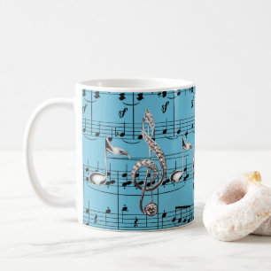 Caneca De Café Notas da partitura de turquesa & da música da